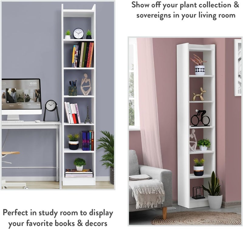 6-Tier Vertical Wooden Bookshelf, a tall Multipurpose Cube Stand for Home Library, Office, and Bedroom in a clean manufactured wood finish - White - Image 3