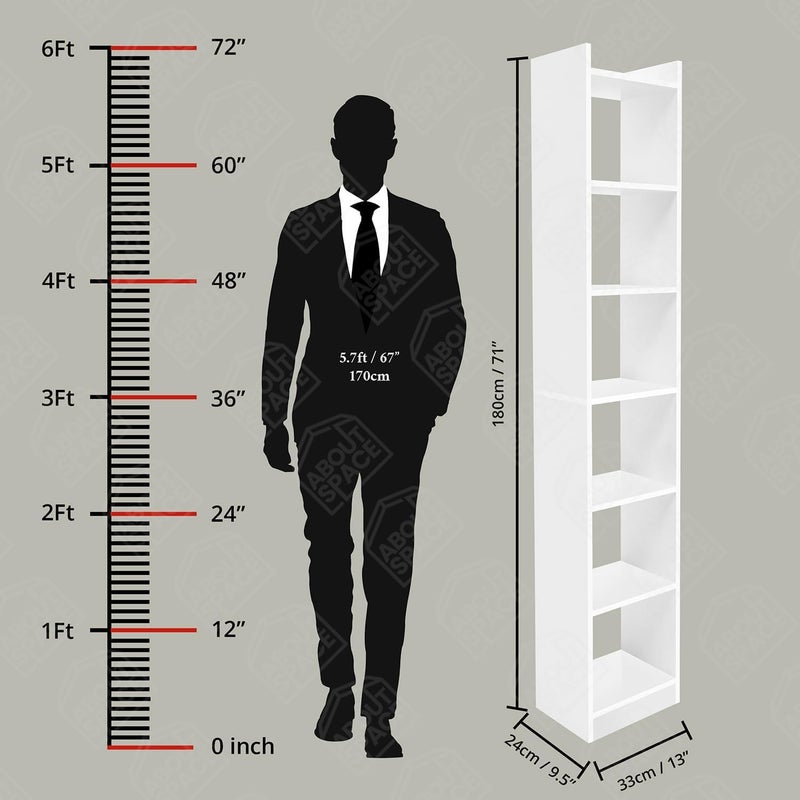 6-Tier Vertical Wooden Bookshelf, a tall Multipurpose Cube Stand for Home Library, Office, and Bedroom in a clean manufactured wood finish - White - Image 2