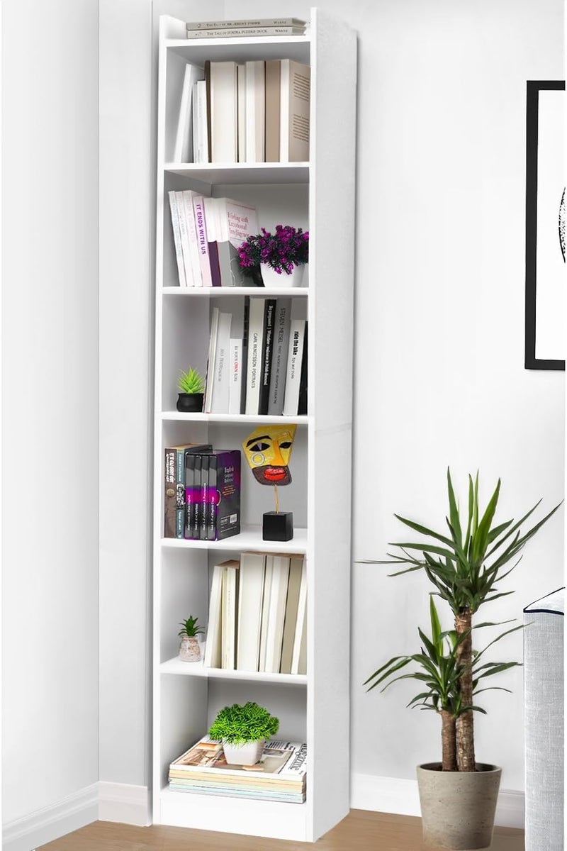 6-Tier Vertical Wooden Bookshelf, a tall Multipurpose Cube Stand for Home Library, Office, and Bedroom in a clean manufactured wood finish - White - Image 1