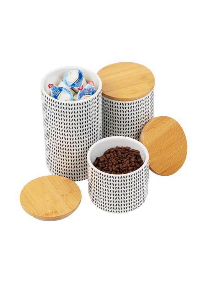 Mind Reader Small, Medium, Large Ceramic Lids, 3 pc Round Canister Sets, Food Storage Jar Container, White/black, One Size - Image 4
