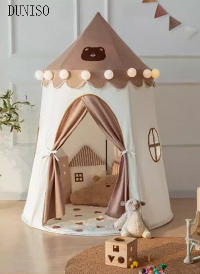 Children's Play Tent Playhouse with Two Windows for Kids Indoor Bed Tent, Toddler Toys for Boys and Girls, Brown, Portable Foldable Toddler Tent