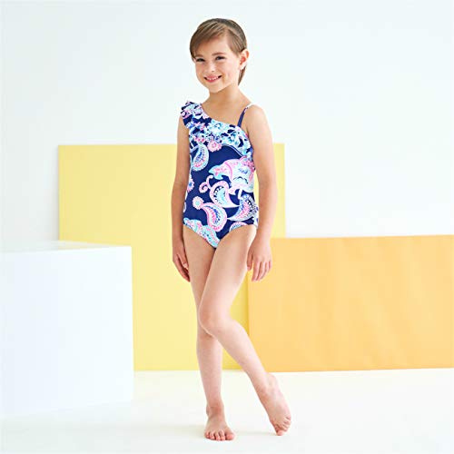 HowJoJo Big Girls One Piece Swimsuits One Shoulder Ruffle Swimwear Floral Bathing Suit Blue Size 10/8-10 - Image 3