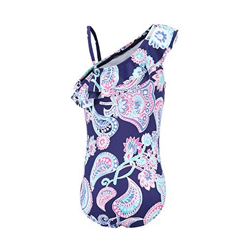HowJoJo Big Girls One Piece Swimsuits One Shoulder Ruffle Swimwear Floral Bathing Suit Blue Size 10/8-10 - Image 2
