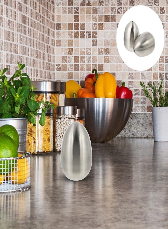 Hemoton 2Pcs Stainless Steel Salt Pepper Shaker Set,Egg-Shaped Seasoning Jar,3-Hole Seasoning Containers for Kitchen Dining BBQ,Easter Egg Shape Condiment Pots - Image 2