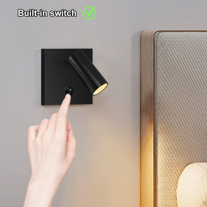 LED Wall Mount Reading Light Adjustable Spotlight, Bedside Sconce with Switch 3W Headboard Spot Lighting, 360°+90° Rotation Lamps for Living Room Bedroom Read(Black) (Black) - Image 3