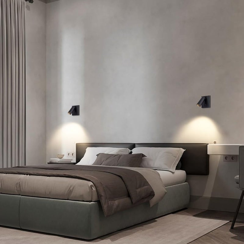 LED Wall Mount Reading Light Adjustable Spotlight, Bedside Sconce with Switch 3W Headboard Spot Lighting, 360°+90° Rotation Lamps for Living Room Bedroom Read(Black) (Black) - Image 2
