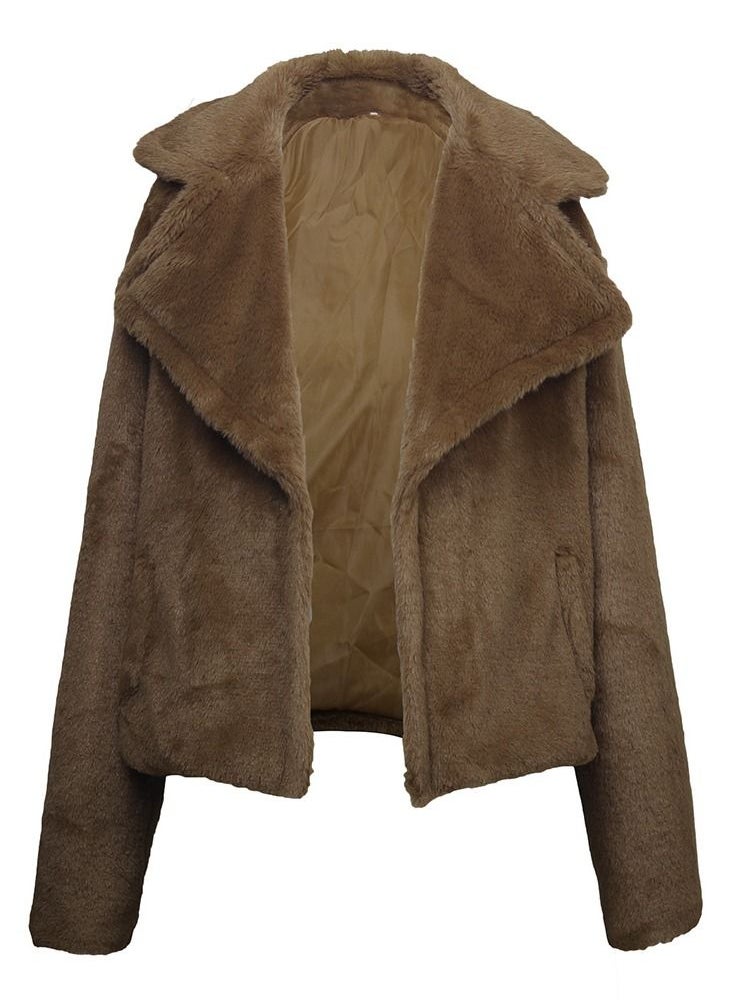 Loquat - Solid Color Imitation Fur Cardigan Coat - Image 1