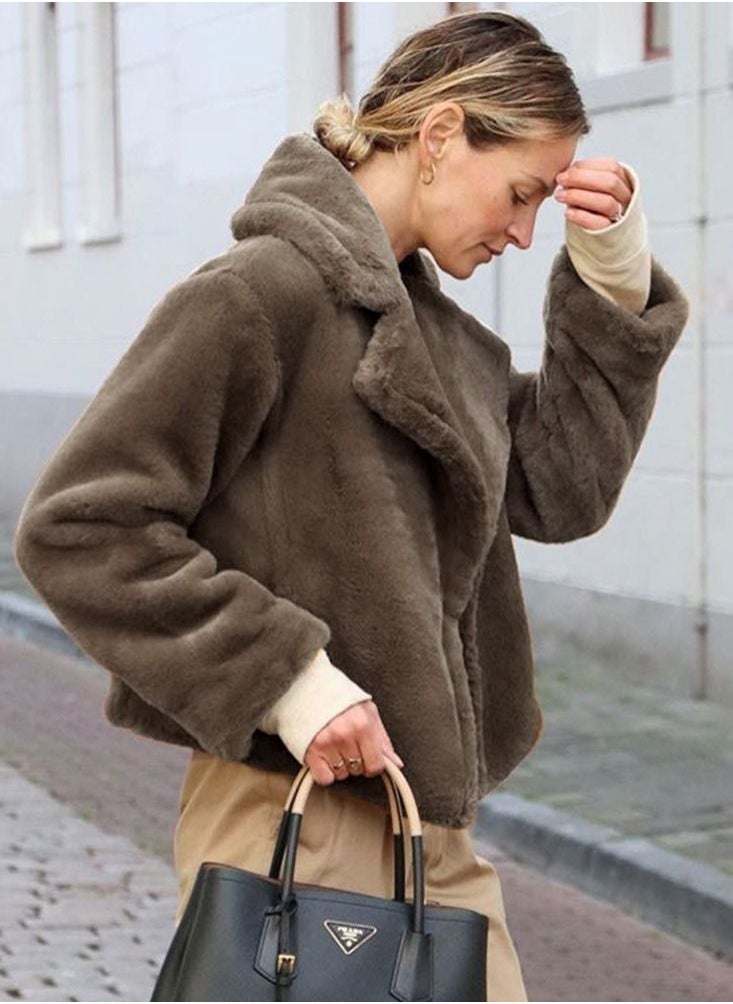 Loquat - Solid Color Imitation Fur Cardigan Coat - Image 1