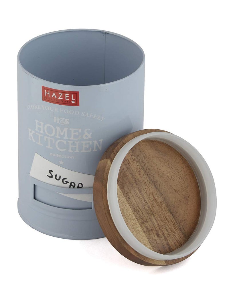 HAZEL Round Grocery Storage Canister Container With Wood Lid, Blue, 1000ML - Image 5
