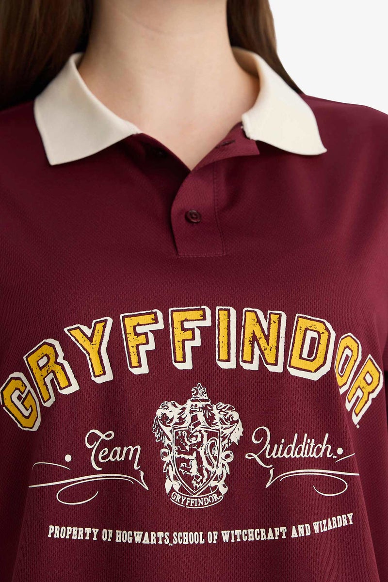 DeFacto Red Woman Harry Potter Polo Collar Printed Oversize T-Shirt Casual - Image 4