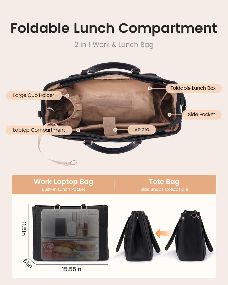 LOVEVOOK Lunch Tote Bag for Women, 3 in 1 Work Bag with Leakproof Cooler Compartment, Laptop Bag with Large Cup Holder for Office, College, Casual, Green - Image 3