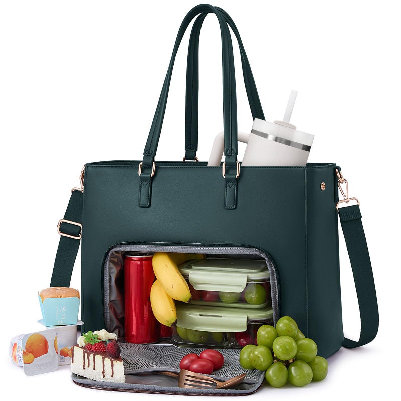 LOVEVOOK Lunch Tote Bag for Women, 3 in 1 Work Bag with Leakproof Cooler Compartment, Laptop Bag with Large Cup Holder for Office, College, Casual, Green - Image 1