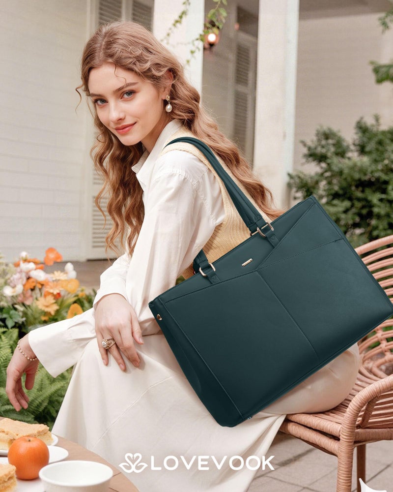 LOVEVOOK Lunch Tote Bag for Women, 3 in 1 Work Bag with Leakproof Cooler Compartment, Laptop Bag with Large Cup Holder for Office, College, Casual, Green - Image 2