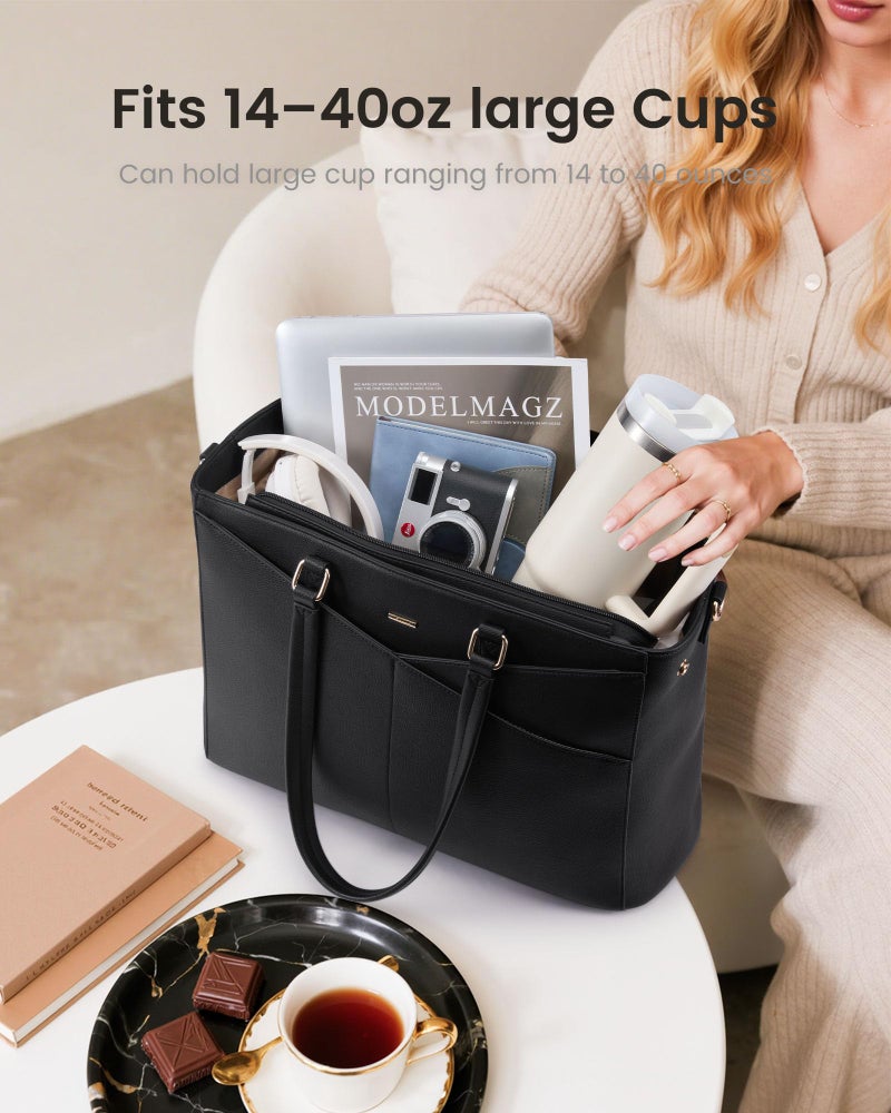 LOVEVOOK Lunch Tote Bag for Women, 3 in 1 Work Bag with Leakproof Cooler Compartment, Laptop Bag with Large Cup Holder for Office, College, Casual, Green - Image 5