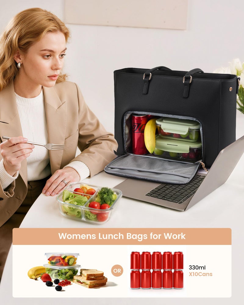 LOVEVOOK Lunch Tote Bag for Women, 3 in 1 Work Bag with Leakproof Cooler Compartment, Laptop Bag with Large Cup Holder for Office, College, Casual, Green - Image 4