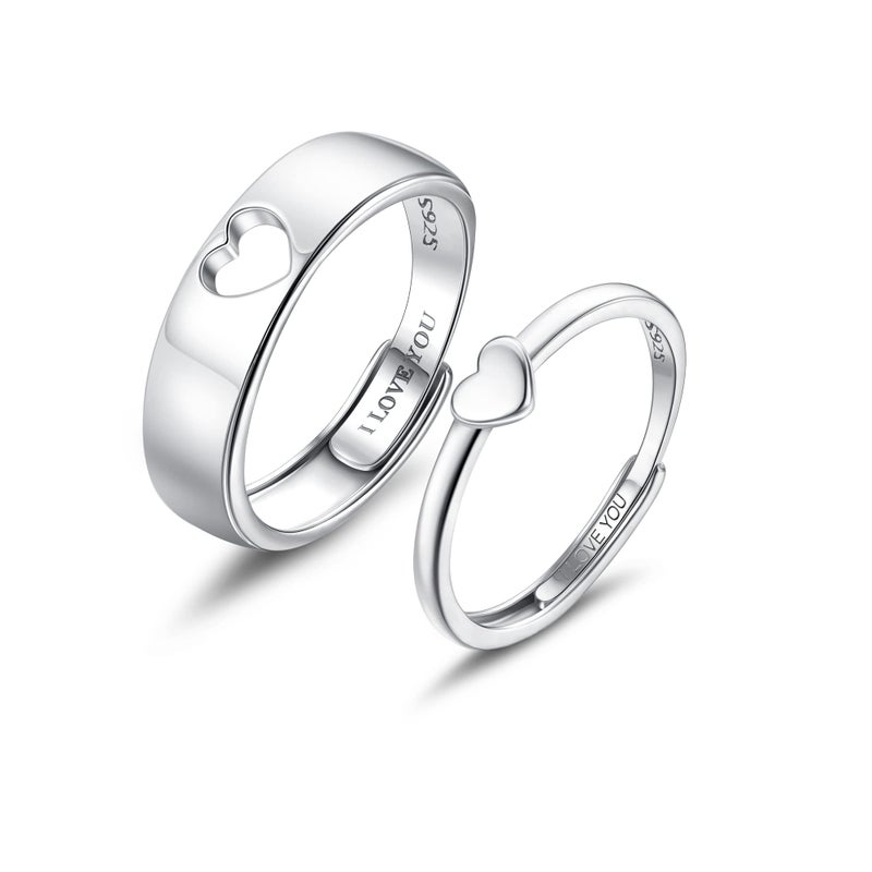 MILACOLATO Matching Rings for Couples 925 Sterling Silver Adjustable Matching Heart Promise Ring I Love You Engagement Wedding Ring for Him and Her Valentines Day Gifts - Image 1