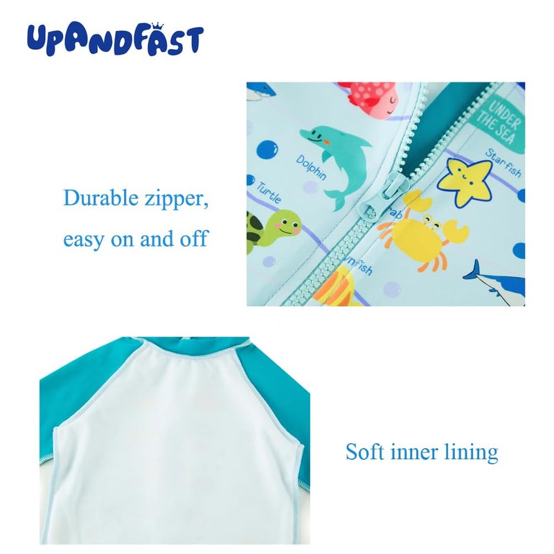 upandfast Baby/Toddler Swimsuit UPF 50+ Sun Protection One Piece Zipper Bathing Suit with Sun Hat Infant Beach Swimwear (Marine Life,12-18 Months) - Image 3