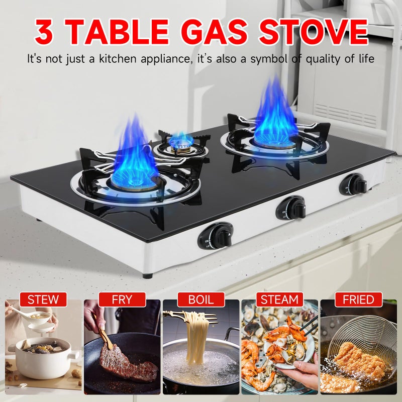 forimo Propane Gas Cooktop,3 Burners Gas Stove portable, 0.28"Tempered Glass, Auto Ignition Camping 3 Burner LPG for RV,Apartments,Outdoor - Image 3