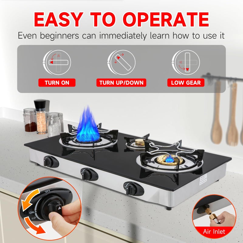 forimo Propane Gas Cooktop,3 Burners Gas Stove portable, 0.28"Tempered Glass, Auto Ignition Camping 3 Burner LPG for RV,Apartments,Outdoor - Image 4