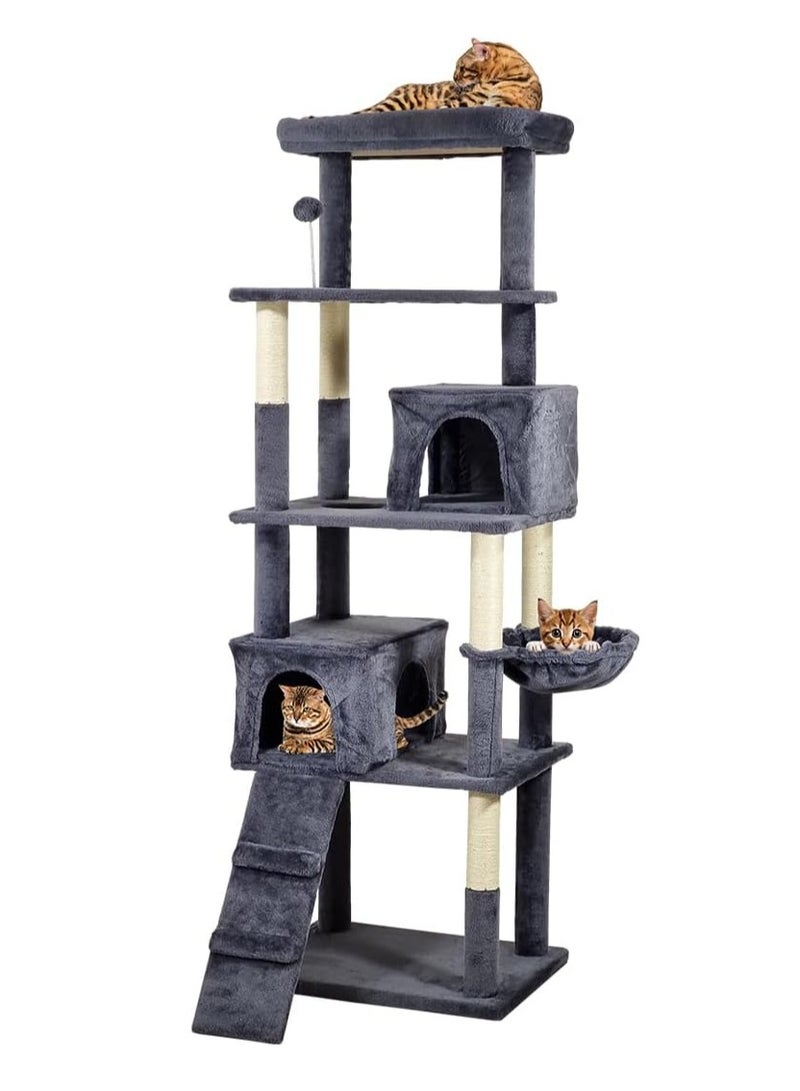 أن ان سي بيتس برج شجرة قطط متعدد المستويات مع مجثم كبير، كرة ملاكمة، عمود خدش، شقق قطط، أرجوحة مريحة، وسلم تسلق، مركز أنشطة شجرة القطط للقطط الداخلية 182 سم (رمادي غامق) - Image 1