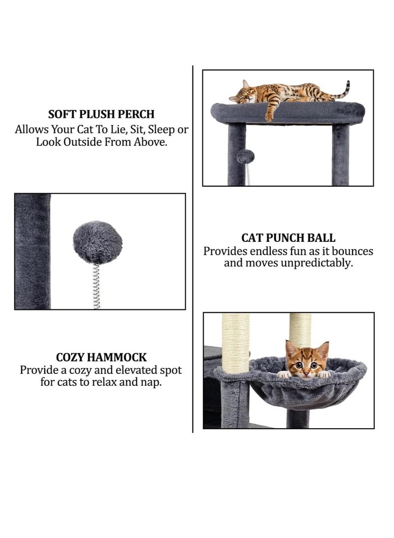 أن ان سي بيتس برج شجرة قطط متعدد المستويات مع مجثم كبير، كرة ملاكمة، عمود خدش، شقق قطط، أرجوحة مريحة، وسلم تسلق، مركز أنشطة شجرة القطط للقطط الداخلية 182 سم (رمادي غامق) - Image 3