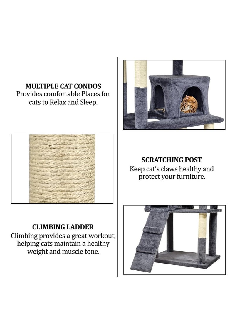 أن ان سي بيتس برج شجرة قطط متعدد المستويات مع مجثم كبير، كرة ملاكمة، عمود خدش، شقق قطط، أرجوحة مريحة، وسلم تسلق، مركز أنشطة شجرة القطط للقطط الداخلية 182 سم (رمادي غامق) - Image 4