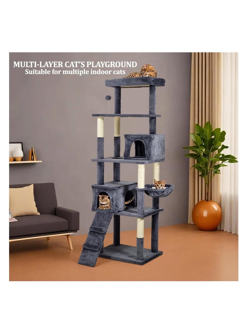 أن ان سي بيتس برج شجرة قطط متعدد المستويات مع مجثم كبير، كرة ملاكمة، عمود خدش، شقق قطط، أرجوحة مريحة، وسلم تسلق، مركز أنشطة شجرة القطط للقطط الداخلية 182 سم (رمادي غامق) - Image 5