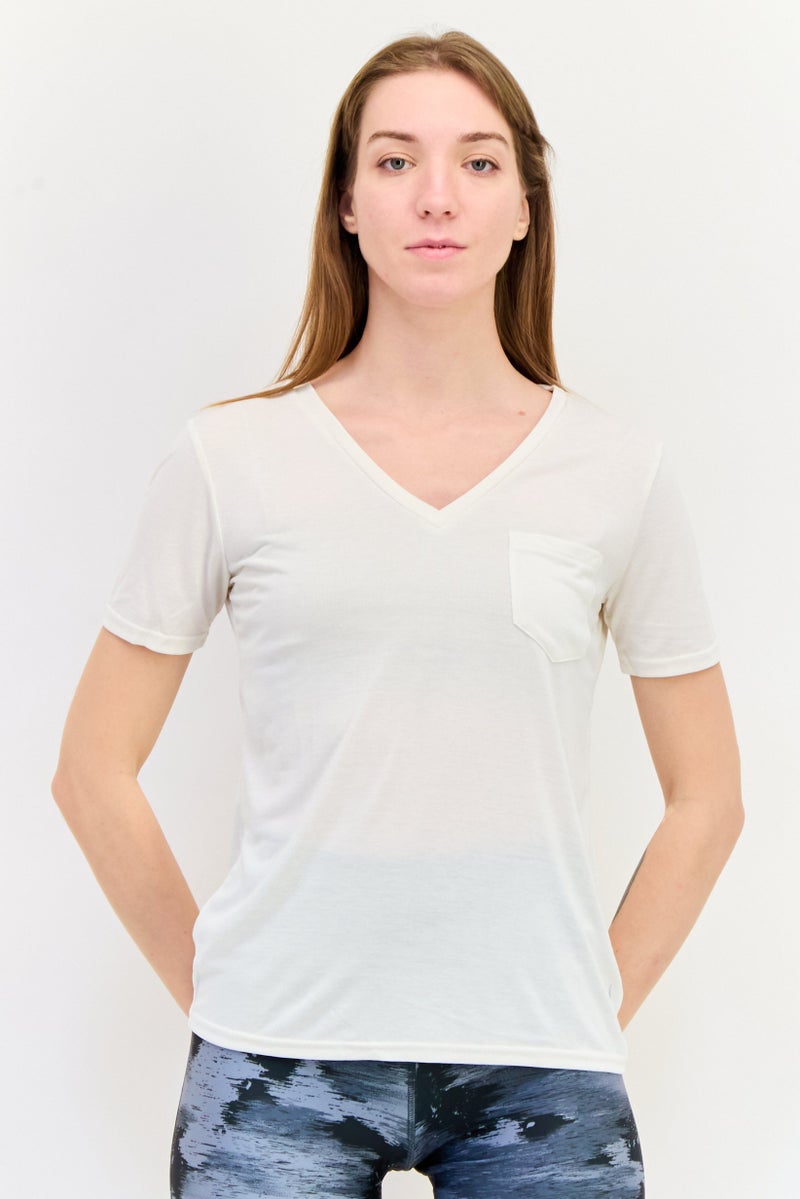 SKECHERS Women Sportswear Fit Short Sleeve Training T-Shirt, Cream  - Image 1