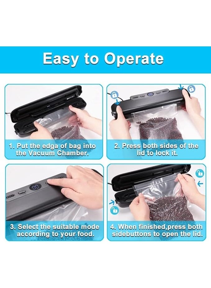 DUNISO Vacuum Sealer, Automatic Food Preserving Machine, Equipped With 10 Vacuum Sealing Bags, Food Vacuum Sealing System, Dry And Wet, One-Click Preservation, Plastic Seal 30cm, Easy To Handle Food Storage,Black - Image 4