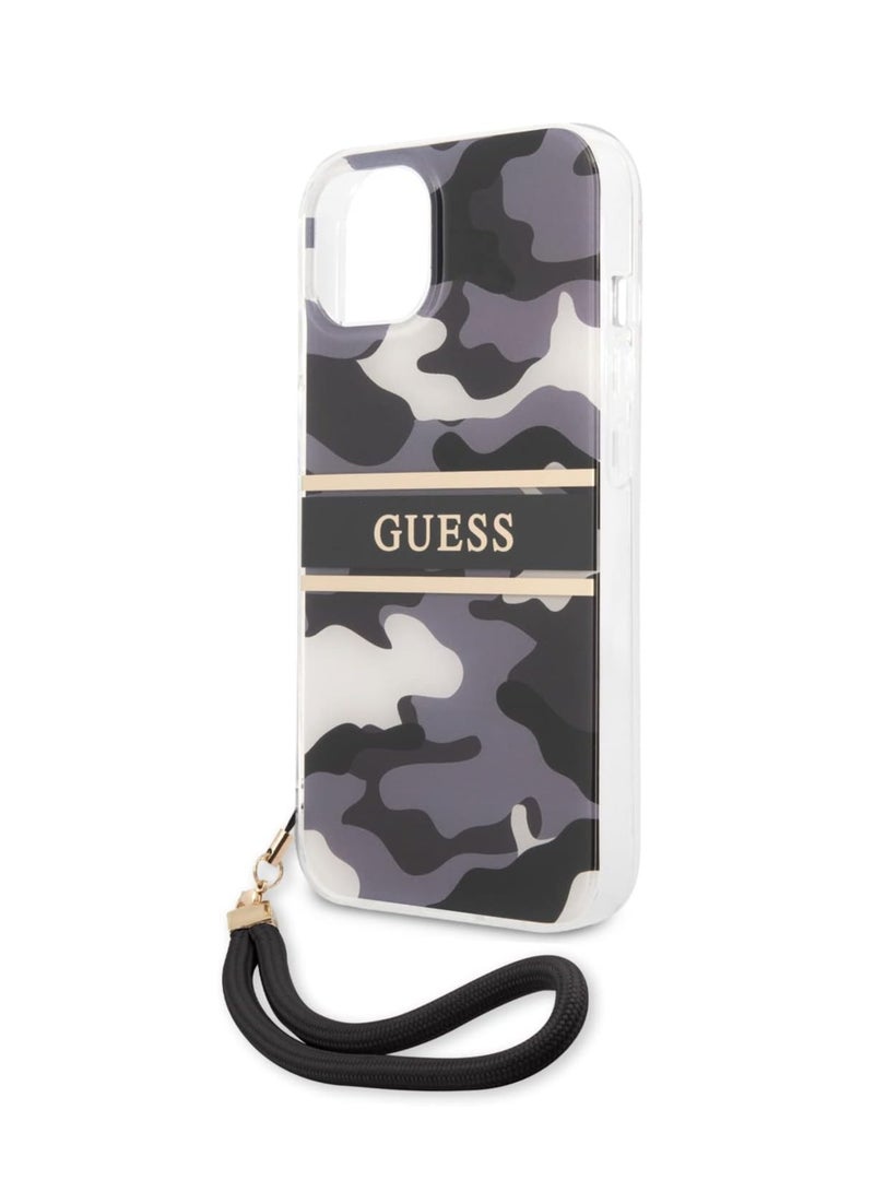 GUESS Guess Pc/Tpu Case Camo Design And Stripe With Nylon Strap For Iphone 13 (6.1") - Black - Image 1