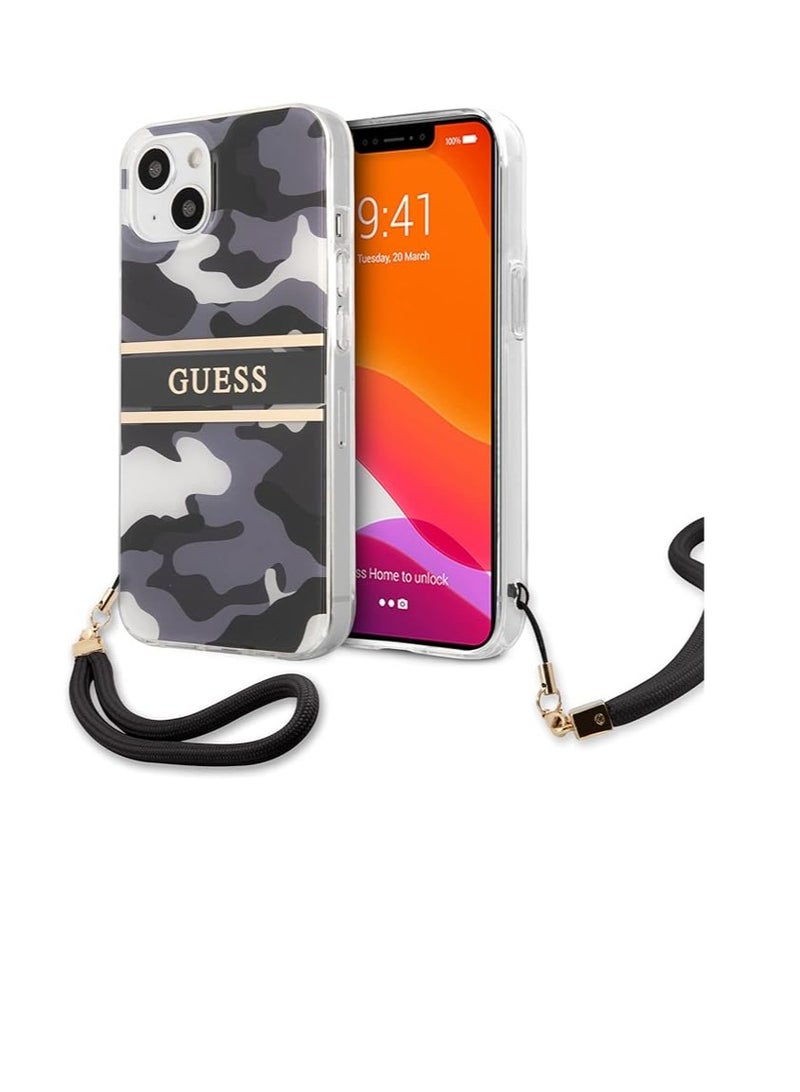 GUESS Guess Pc/Tpu Case Camo Design And Stripe With Nylon Strap For Iphone 13 (6.1") - Black - Image 4