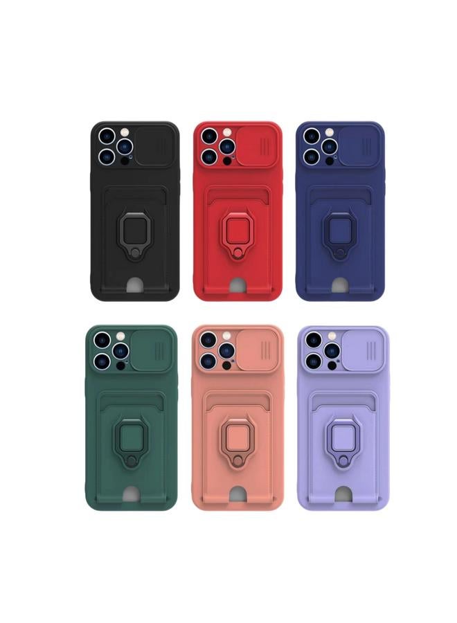 اس-توب جراب لهاتف iPhone 11 مزود بحامل بطاقات مغناطيسي منزلق من السيليكون مع حبل قصير - Image 2