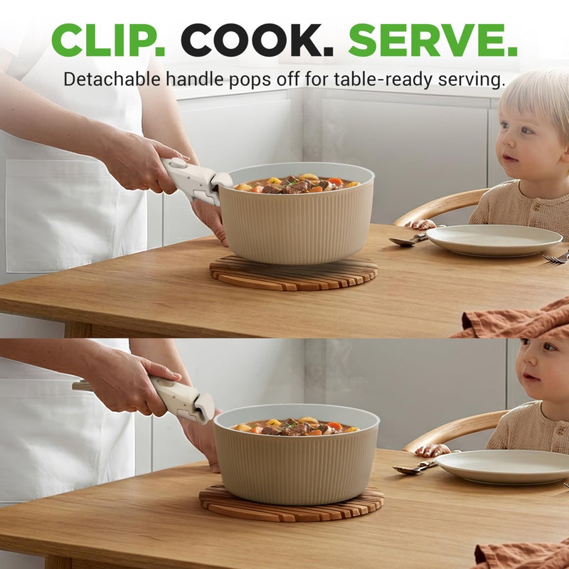 NutriChef 18-Piece Ceramic Cookware Set with Detachable Handles, Non Stick Pots and Pans, PTFE-Free Natural Ceramic Coating, Space-Saving Design, Oven & Stove Safe, Includes Utensils, Cream - Image 3