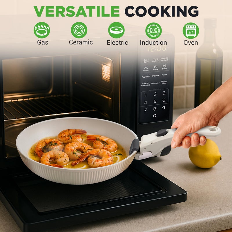NutriChef 18-Piece Ceramic Cookware Set with Detachable Handles, Non Stick Pots and Pans, PTFE-Free Natural Ceramic Coating, Space-Saving Design, Oven & Stove Safe, Includes Utensils, Cream - Image 4
