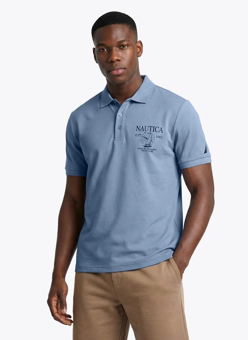 Men Regular Fit Short Sleeve Graphic Printed Polo Shirt for Smart-Casual Wear-Blue