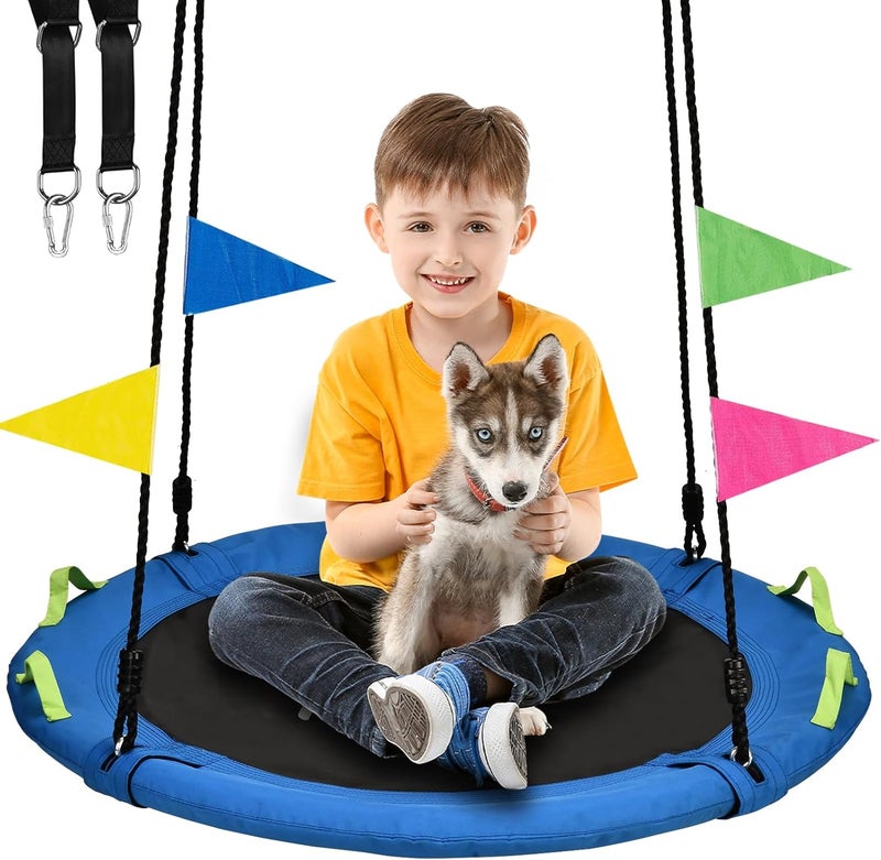 HeyZoo Tree Swing, Saucer Flying Swing 24 Inch for Kids, 900lbs Weight Capacity, with Adjustable Hanging Straps, for Backyard and Outdoor Playground, Gifts for Kids, Blue - Image 1