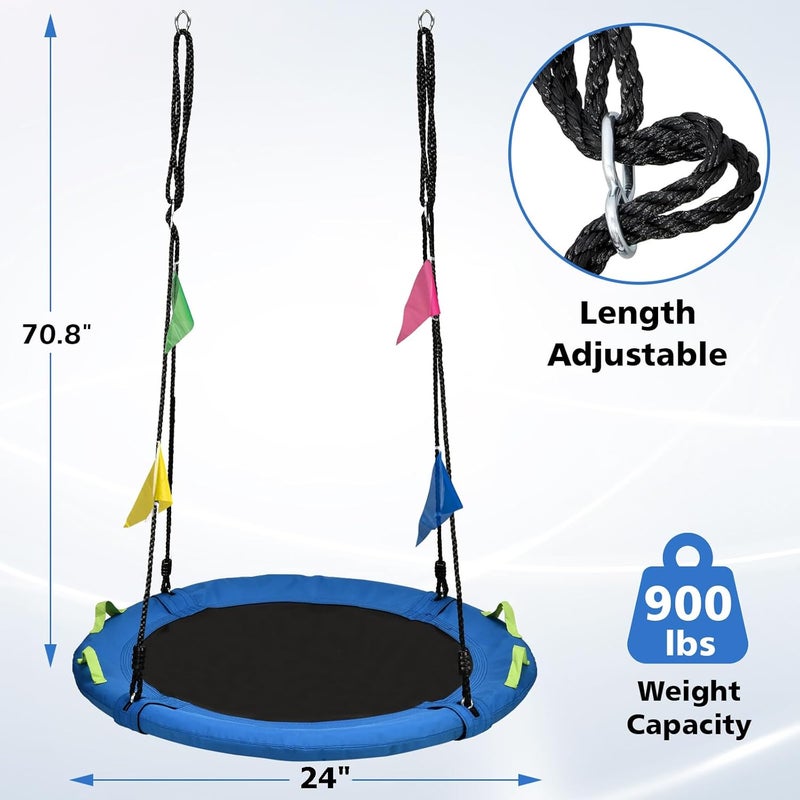 HeyZoo Tree Swing, Saucer Flying Swing 24 Inch for Kids, 900lbs Weight Capacity, with Adjustable Hanging Straps, for Backyard and Outdoor Playground, Gifts for Kids, Blue - Image 5