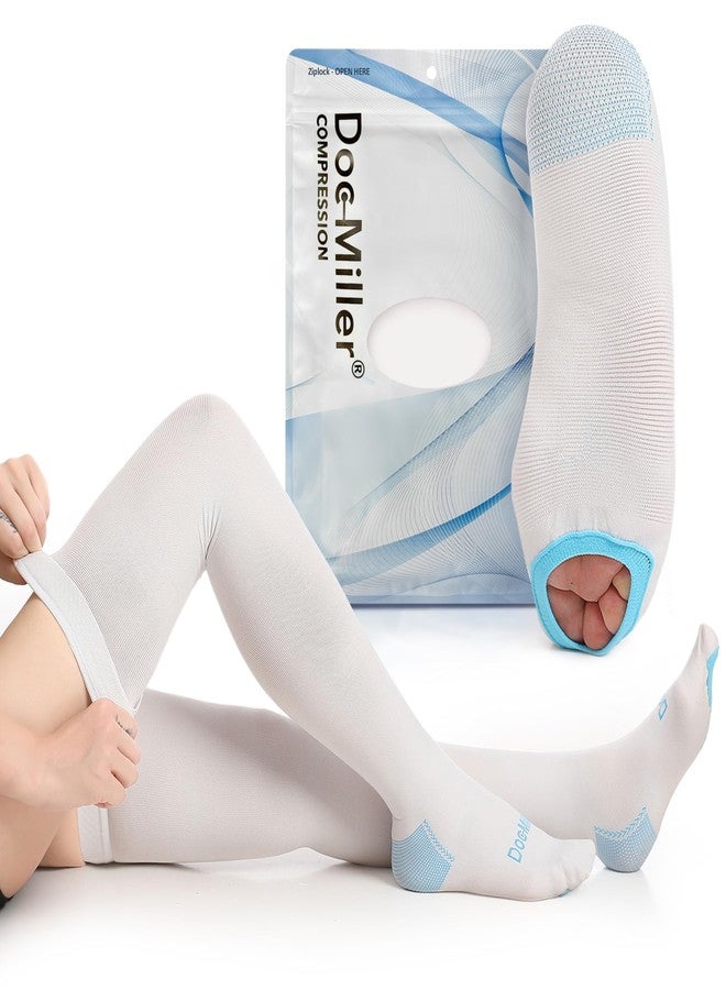 Doc Miller TED Hose Thigh High Anti Embolism Stockings for Women & Men, Hospital Style Surgical Stockings, Plus Size White Compression Socks 15-20mmHg, Support Hose with Inspection Hole (XL) - Image 1