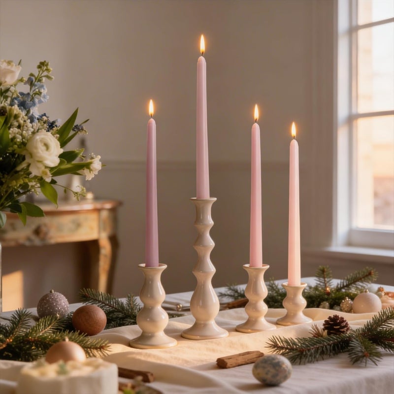 Viyffo Taper Candles 10 Inch Pink with a Purple Hue Set of 4 Unscented, Dripless, Smokeless Long Tall Tapered Candlesticks Wedding Home Decor Dinner Natural Color Series - Image 4