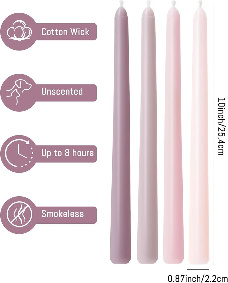 Viyffo Taper Candles 10 Inch Pink with a Purple Hue Set of 4 Unscented, Dripless, Smokeless Long Tall Tapered Candlesticks Wedding Home Decor Dinner Natural Color Series - Image 3