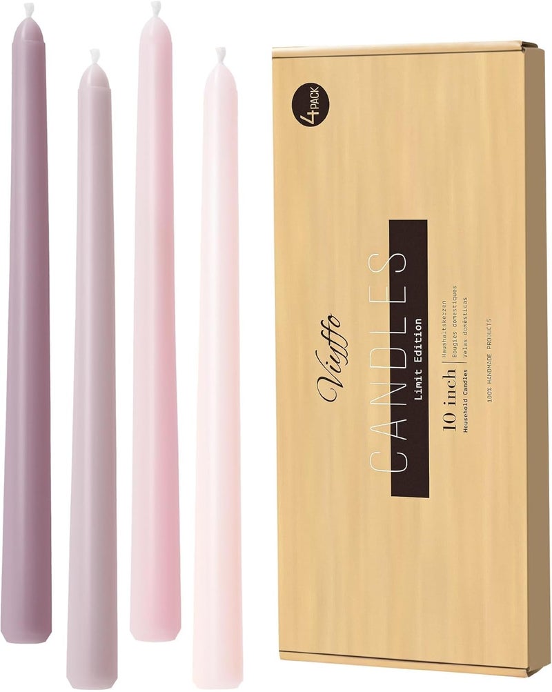 Viyffo Taper Candles 10 Inch Pink with a Purple Hue Set of 4 Unscented, Dripless, Smokeless Long Tall Tapered Candlesticks Wedding Home Decor Dinner Natural Color Series - Image 1