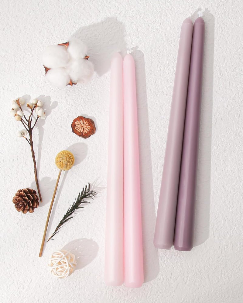 Viyffo Taper Candles 10 Inch Pink with a Purple Hue Set of 4 Unscented, Dripless, Smokeless Long Tall Tapered Candlesticks Wedding Home Decor Dinner Natural Color Series - Image 2