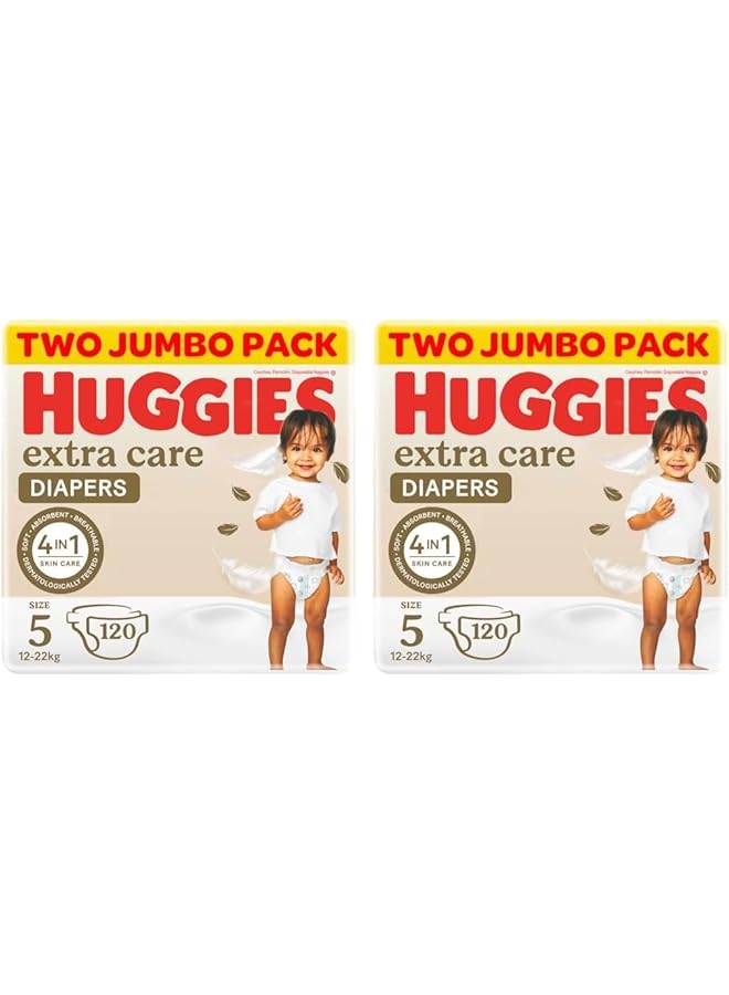 هجيز حفاضات إكسترا كير مقاس 5، وزن 12-22 كجم، عبوة جامبو مزدوجة، 120 حفاضة (عبوة من قطعتين) - Image 1