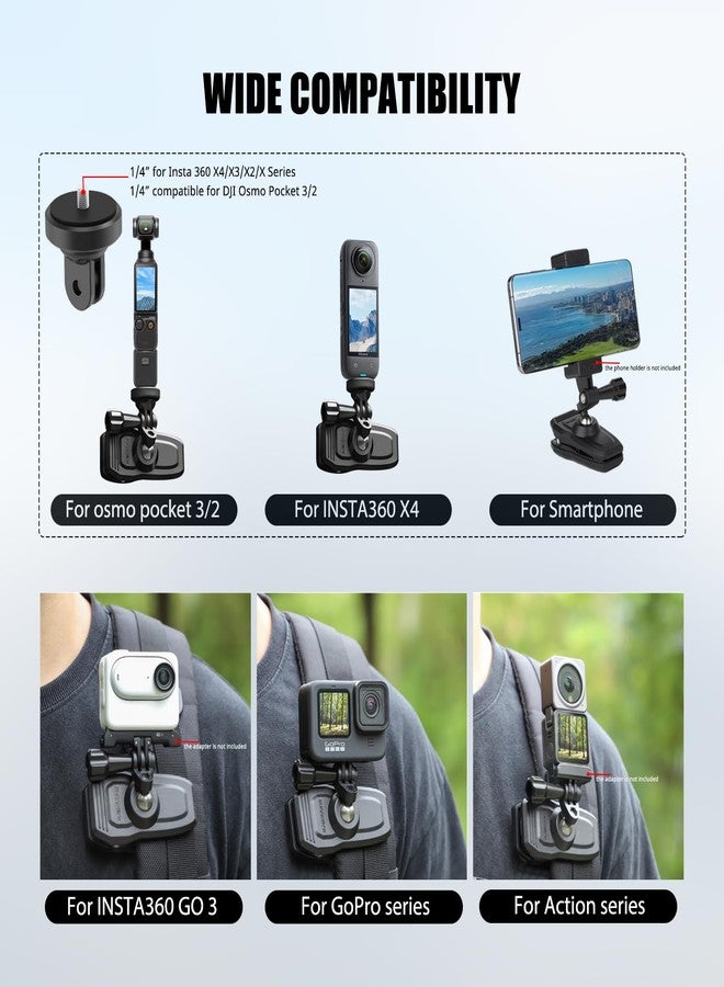 HAFOKO OSMO Pocket 3 Magnetic Backpack Clip Mount 360° Rotation Shoulder Strap Holder Compatible for DJI OSMO Pocket 3 Accessories/GoPro Hero 13/12/11/10/9/8/7/6/5/Insta 360 X4 X3 X2 X ONE RS R GO3 - Image 2