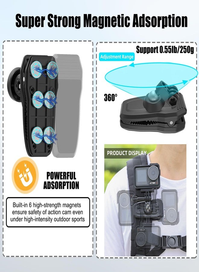 HAFOKO OSMO Pocket 3 Magnetic Backpack Clip Mount 360° Rotation Shoulder Strap Holder Compatible for DJI OSMO Pocket 3 Accessories/GoPro Hero 13/12/11/10/9/8/7/6/5/Insta 360 X4 X3 X2 X ONE RS R GO3 - Image 4