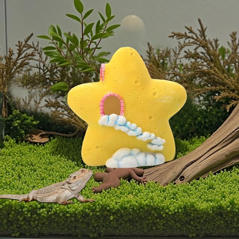 Multi-Purpose Small Pet Decorative Shelter, Star-Shaped Reptile, Yellow Resin Lizard Cave, 6.6 Oz Lightweight, Adorable Terrarium Decoration, Turtle Platform - Image 4