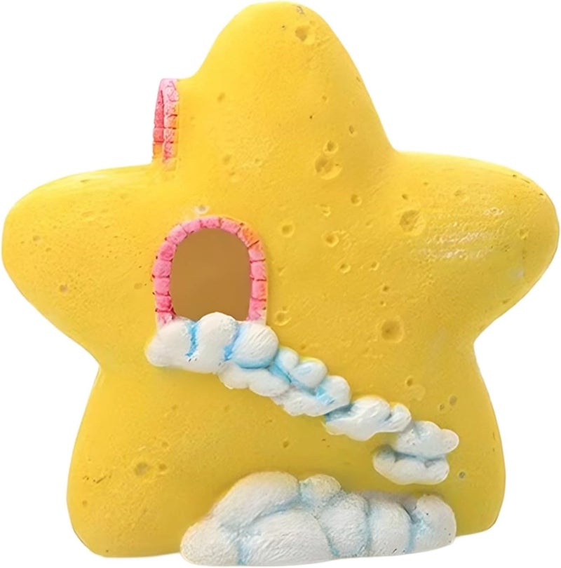 Multi-Purpose Small Pet Decorative Shelter, Star-Shaped Reptile, Yellow Resin Lizard Cave, 6.6 Oz Lightweight, Adorable Terrarium Decoration, Turtle Platform - Image 1