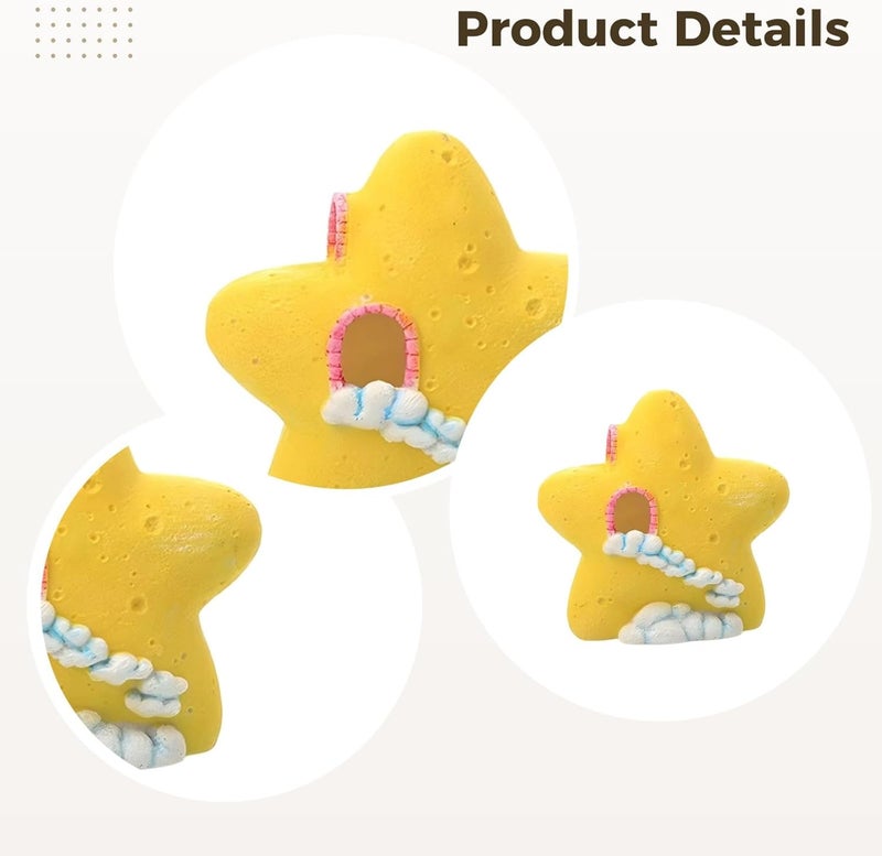 Multi-Purpose Small Pet Decorative Shelter, Star-Shaped Reptile, Yellow Resin Lizard Cave, 6.6 Oz Lightweight, Adorable Terrarium Decoration, Turtle Platform - Image 2