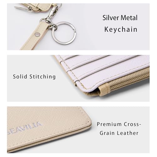 SEAVILIA Small Wallet for Women Slim Wristlet Keychain Wallets RFID Credit Card Holder With Zipper Pocket, ID Window (Beige＆Apricot) - Image 3