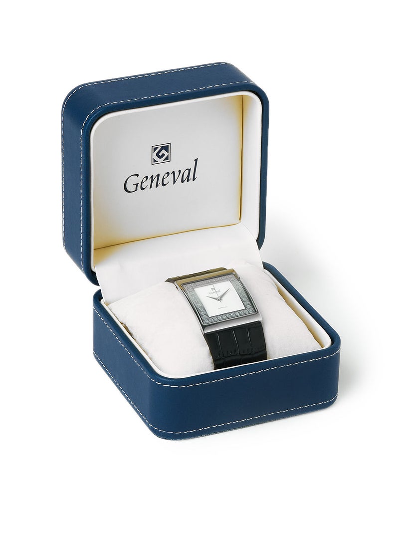 Geneval of Switzerland Leather Strap Analog Wrist Watch GLS044WWB - 34mm - Black  - Image 5